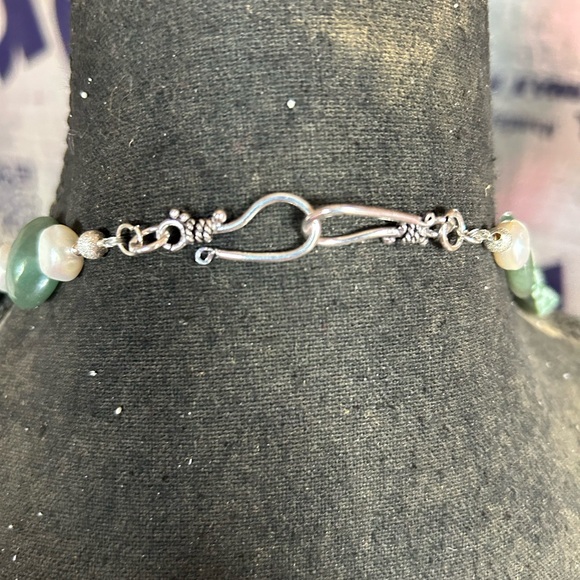 Statement necklace. Green tree agate, freshwater pearls, lentil aventurine beads - Picture 2 of 8